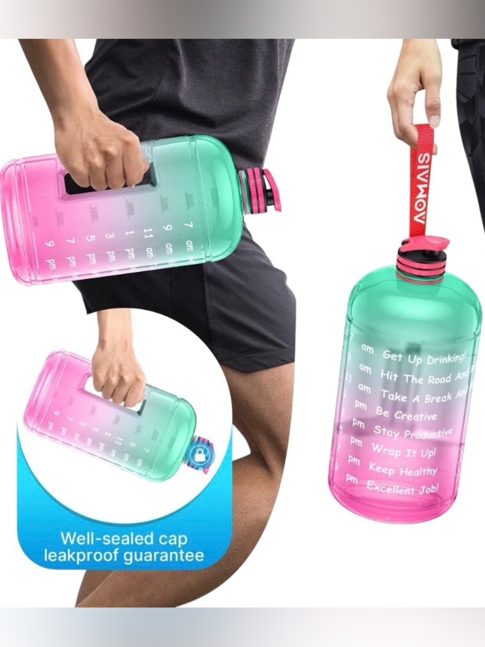 NEW AOMAIS Pink Green 1 Gallon Motivational Time Marker Water Bottle 128 oz. - Picture 4 of 5